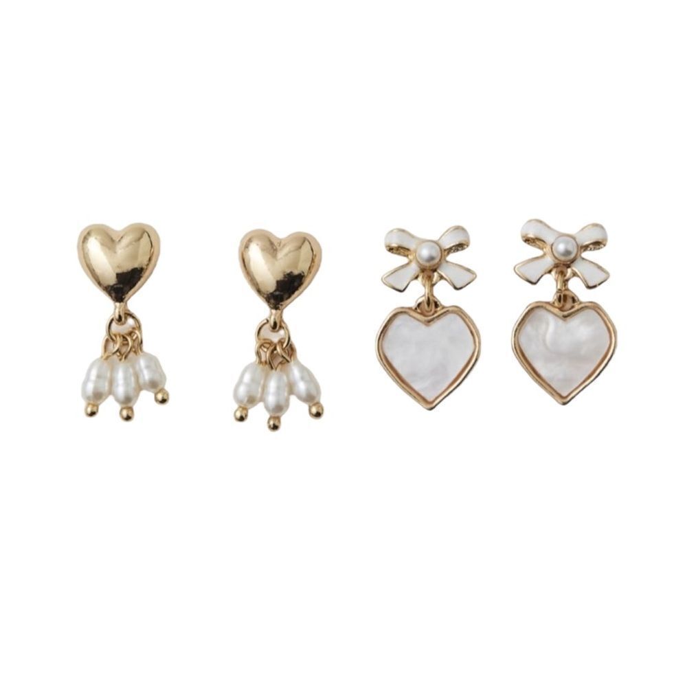 UO | Pearl Bow Heart Delicate Earring Set